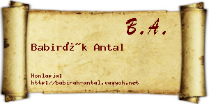 Babirák Antal névjegykártya